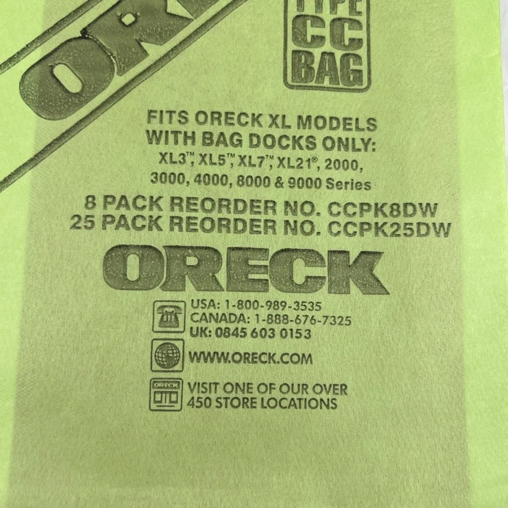 (3) Pack Oreck XL Type CC Hypo-Allergenic Vacuum Cleaner Bags ~ CCPK8DW Open Set